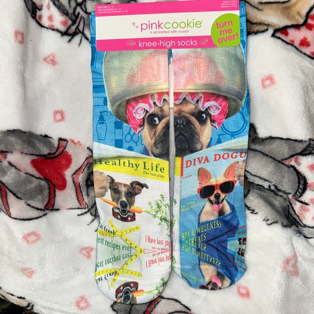 Pink cookie knee dog high socks
